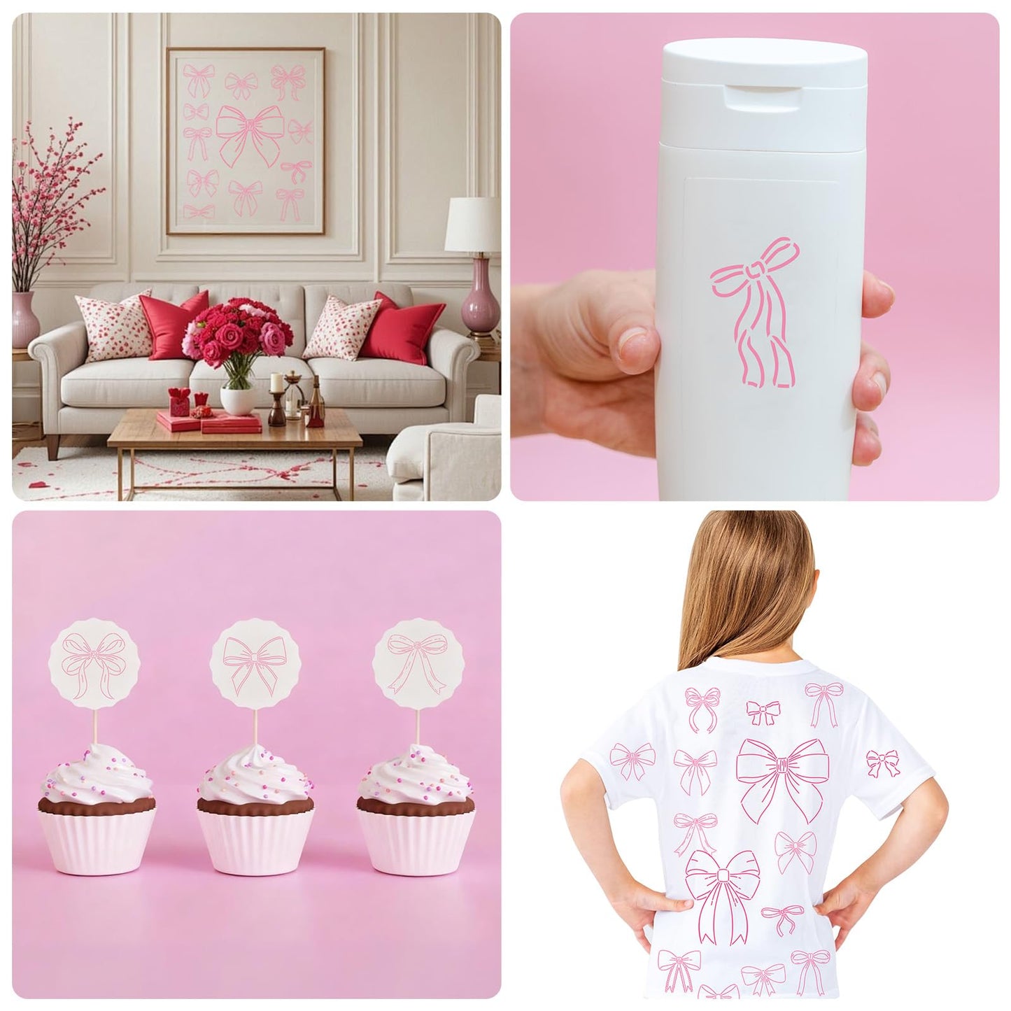 30 Pcs Pink Bow Stencils Templates for Painting Reusable Bow Painting Stencils on Wood, Doormat,Floor, Wall DIY Farmhouse Home Decor 3.94"/7.87"