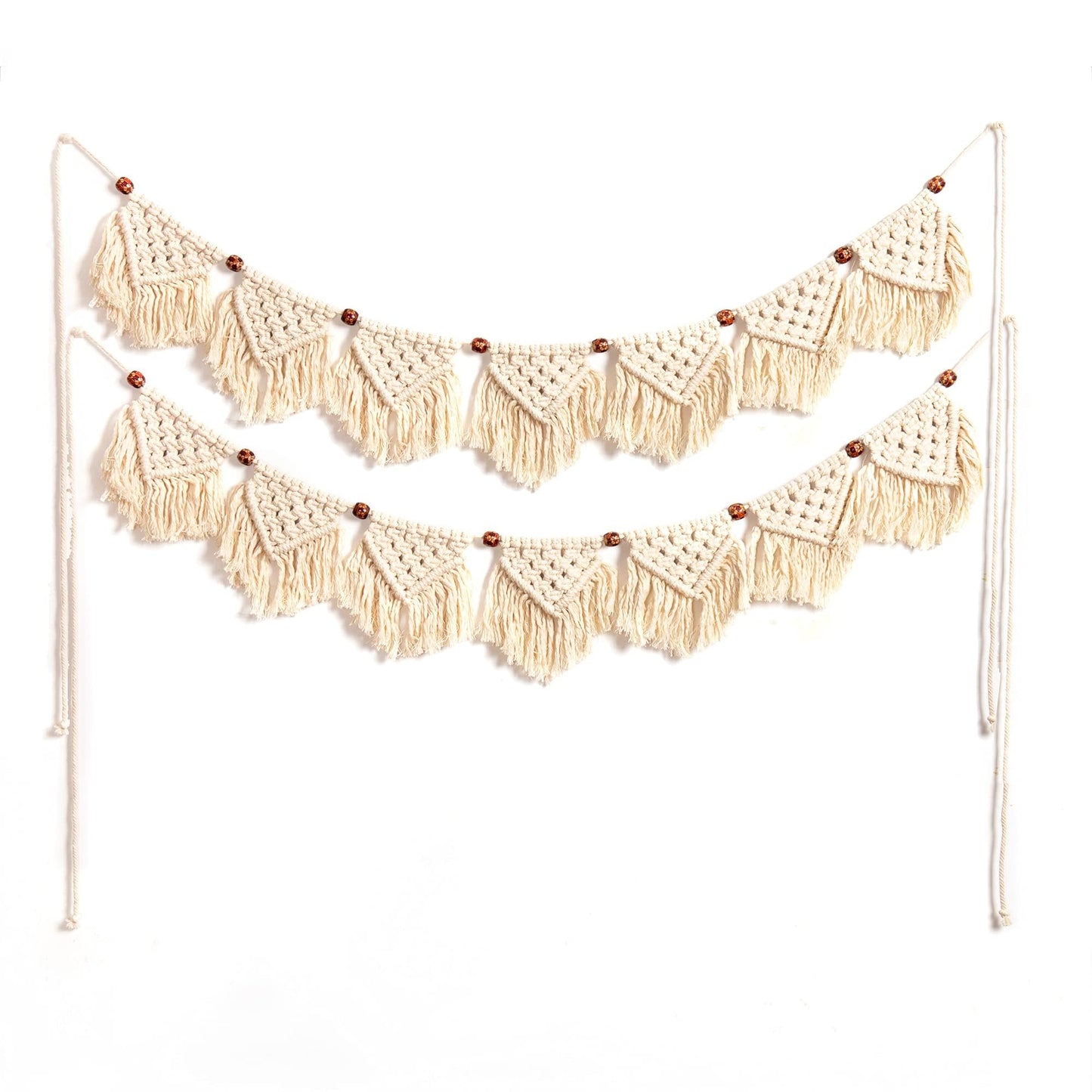 Eiyye Handmade Wall Hanging Fringe Panels Garland Banner Woven Tapestry Cotton Crochet Decor Macrame Bohemian Art Decor (7-flag x2)
