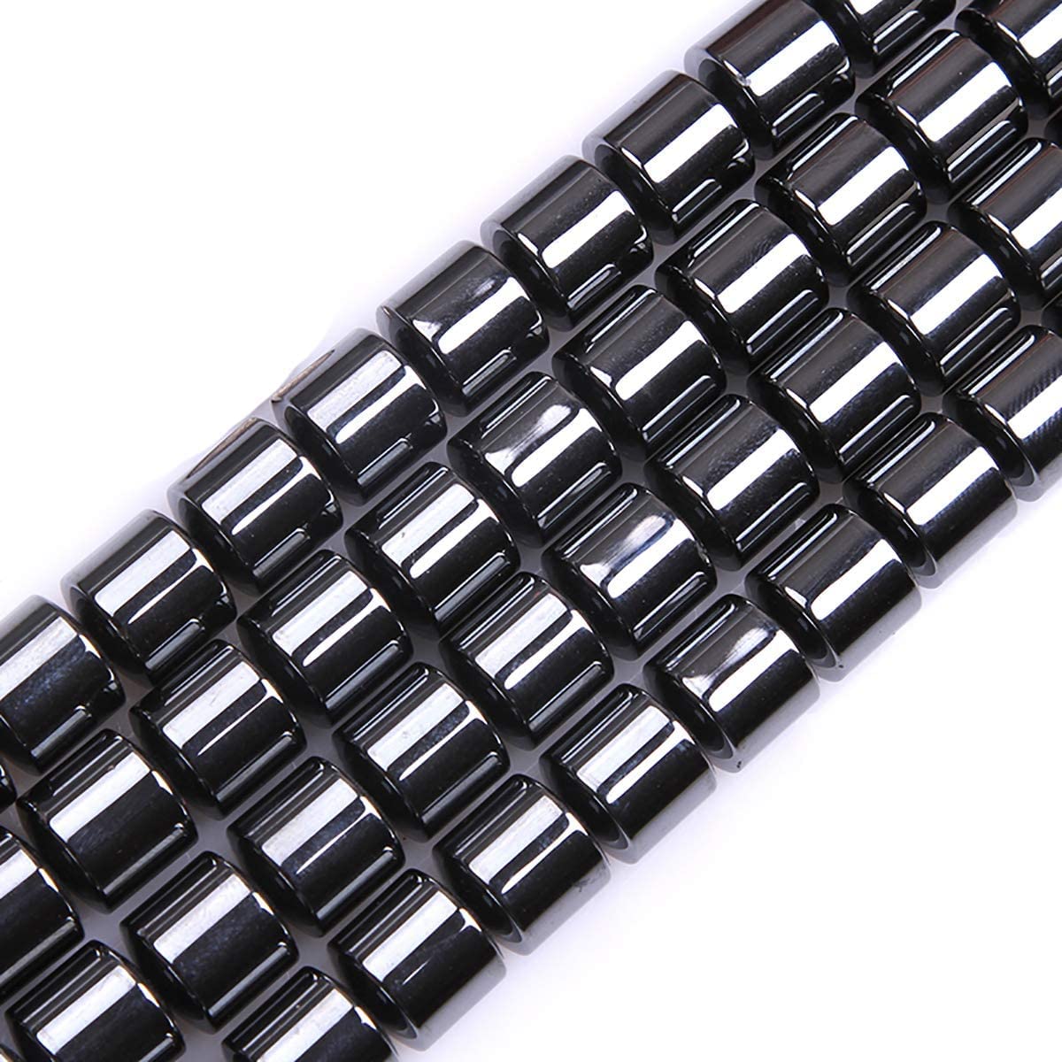 HAAMIIQII 50pcs 8mm Natural Black Hematite Loose Gemstone Beads Drum Shape Spacer Stone Beads for Jewelry Making DIY Bracelets Necklaces Crafting
