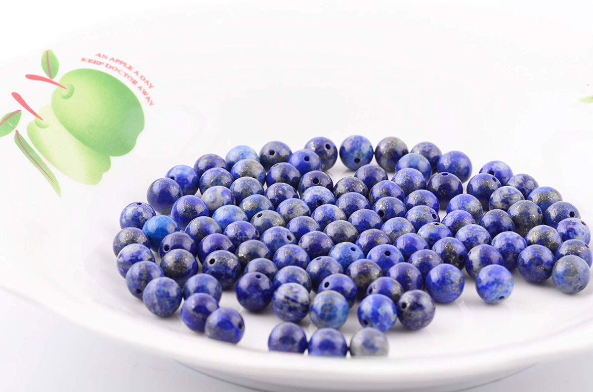 Natural Stone Beads 100pcs 6mm Lapis Lazuli Round Genuine Real Stone Beading Loose Gemstone Hole Size 1mm DIY Charm Smooth Beads for Bracelet Necklace Earrings Jewelry Making (Lapis Lazuli Blue, 6mm)
