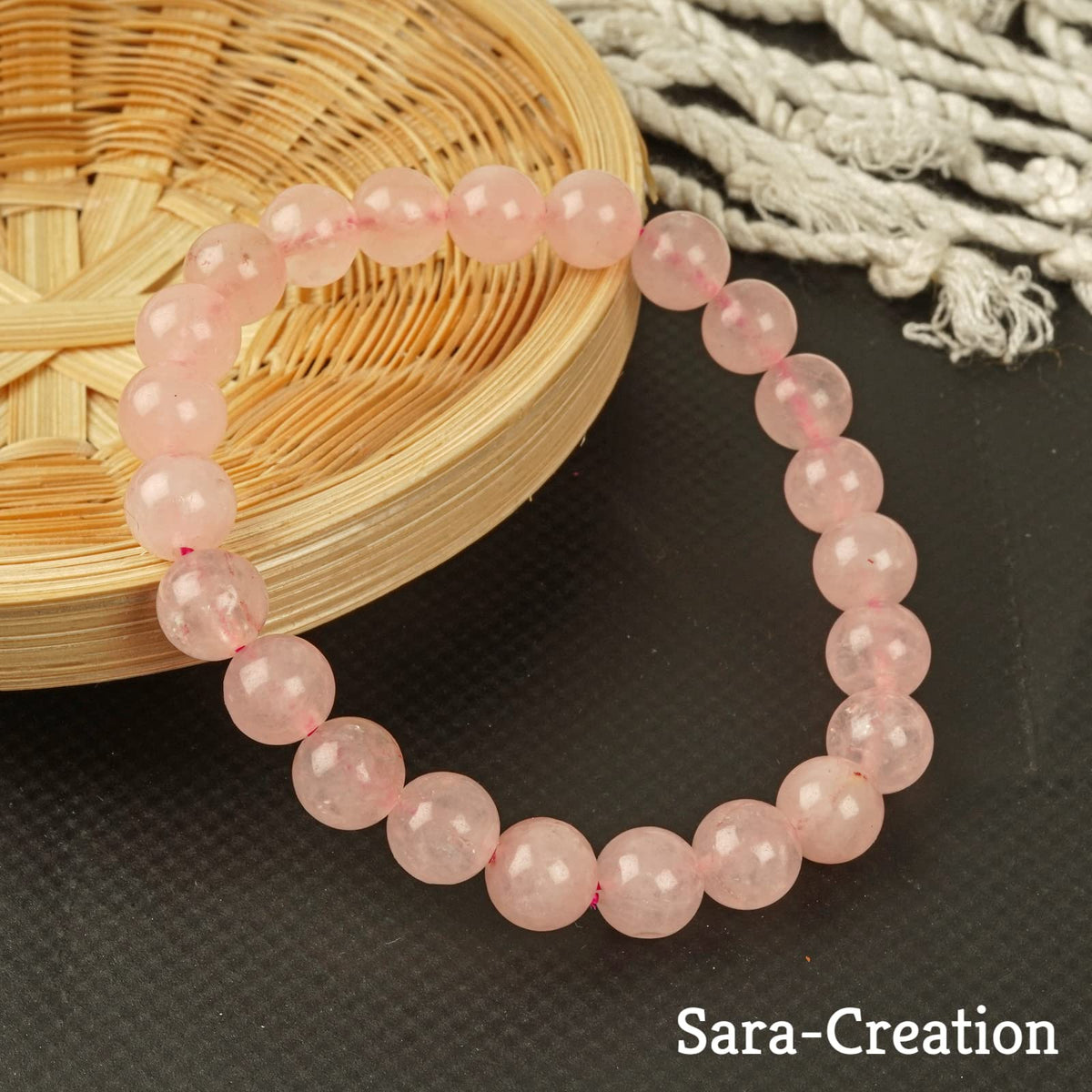 sara creation Pink Rose Quartz Stone Bead Bracelet - Adjustable Natural Gemstone Bracelets - Healing For Girl Women Men