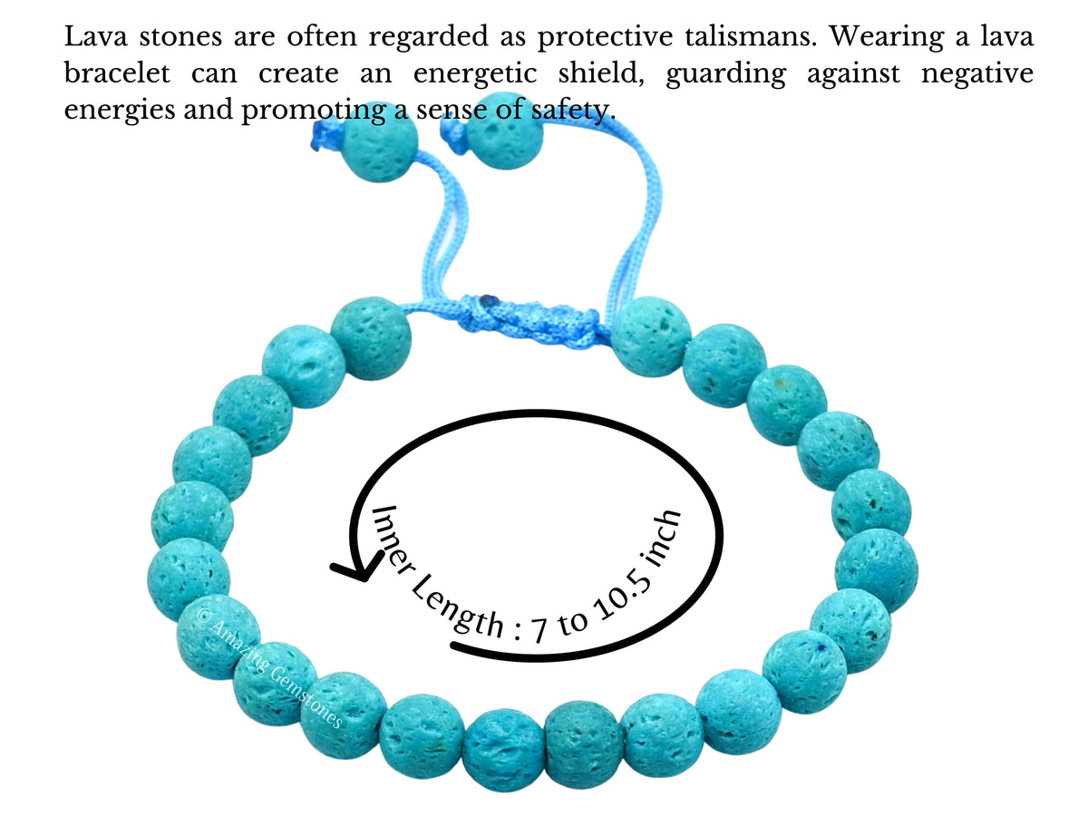 Amazing Gemstone Turquoise Blue Lava Bracelet for Women Men's Gifts - Protection Healing Crystal Bracelet - 8mm Gemstone Beaded Adjustable Bracelet