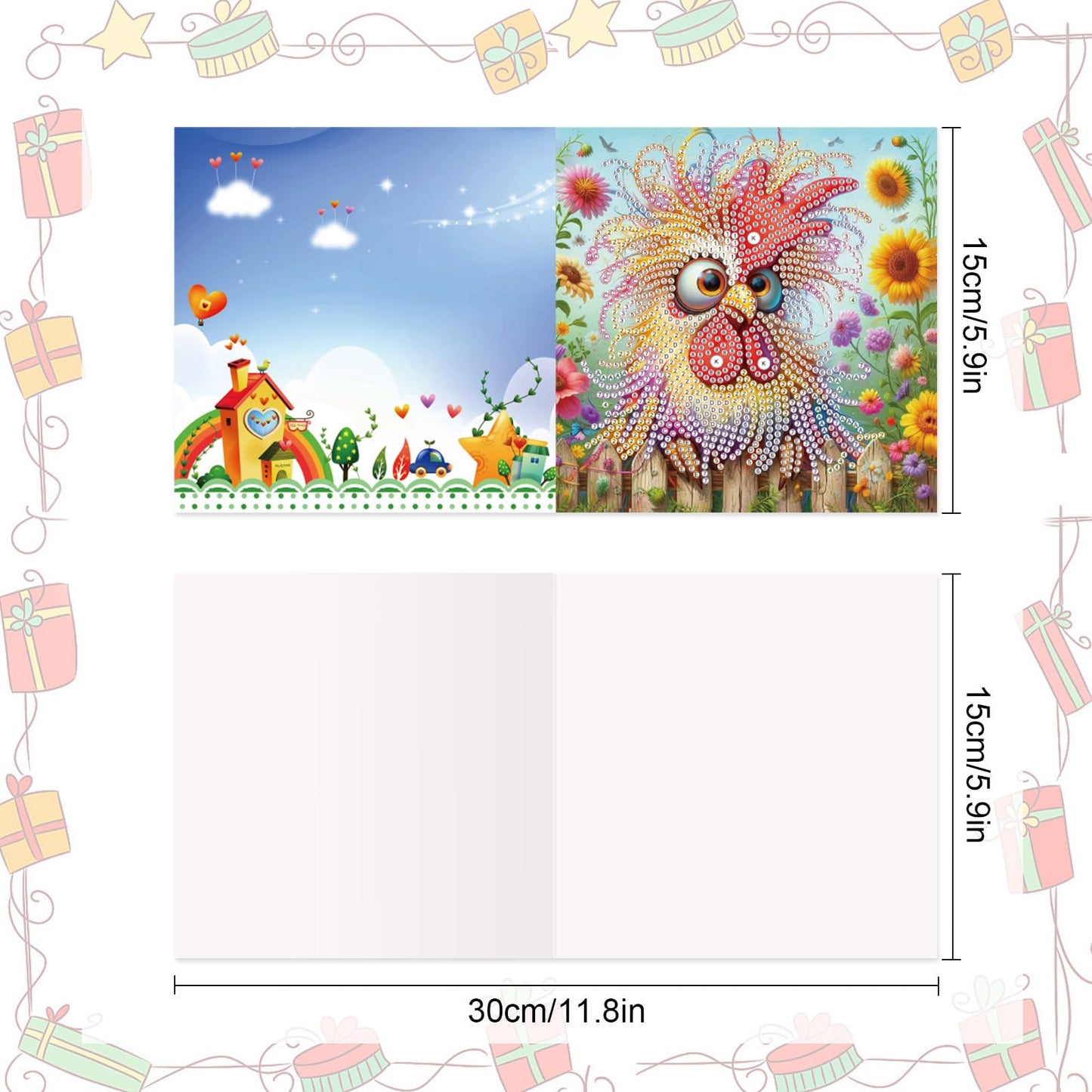 LazyFold 8Pcs DIY Diamond Art Painting Greeting Cards with Envelopes, Crazy Birds All Occasion Note Card Kit for Women, Handmade Thank You Birthday Friendship Cards Gift