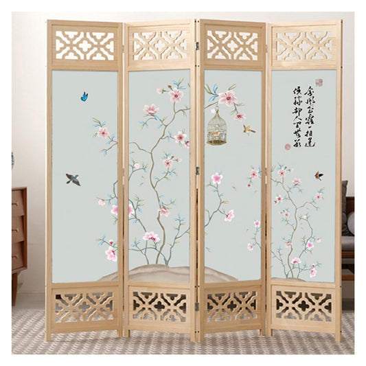 Japanese Folding Screen Room Divider, Wooden Freestanding Dressing Screen Partition - Portable Wall Separating, for Bedroom Studio Apartment Dorms, 4 Panel 6ft 6.5ft High ( Color : Style F , Size : 18