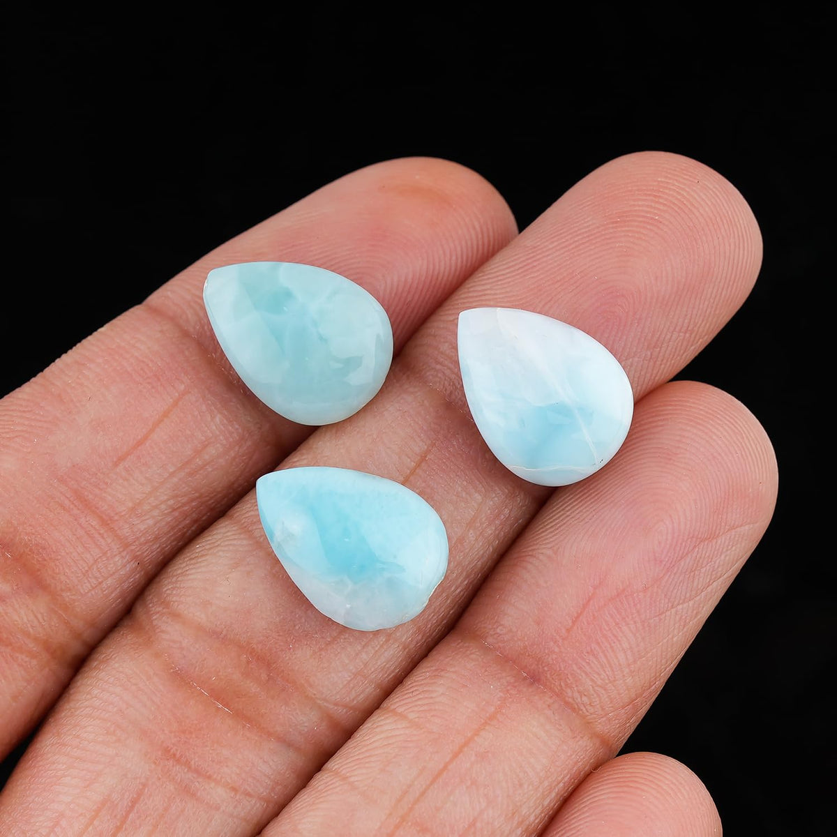ColouredRocks (3 pcs. A++ LARIMAR PECTOLITE, Pear Shape, Natural Cabochon Crystals, Loose Gemstone, Wholesale Polished Supply, Jewelry Making, DIY Craft, Gem Collection (13x9 mm approx.)