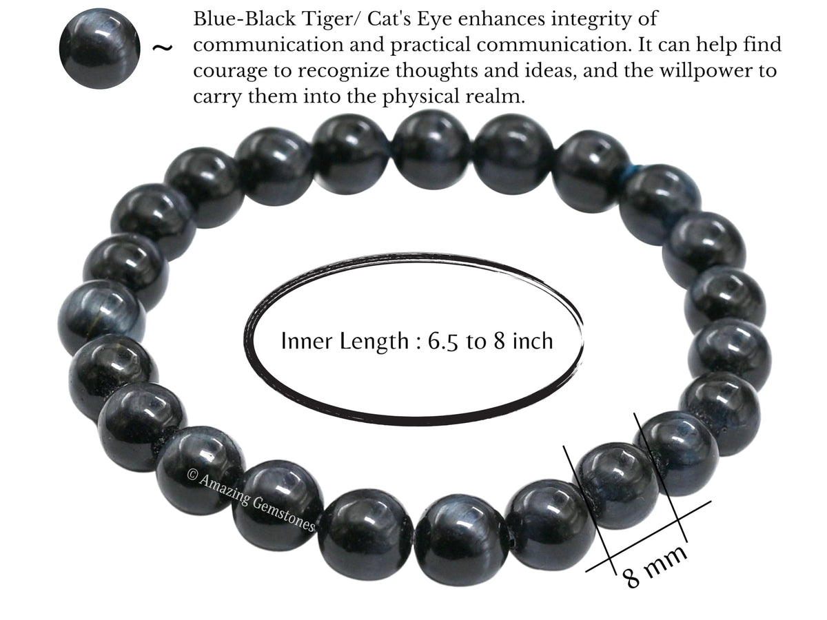 Amazing Gemstone Crystal Bracelet for Women Men's Gifts - Protection Healing Crystal Bracelet - 8mm Gemstone Beaded Stretchable Bracelet Pulseras Para Hombres Mujer Stocking Stuffers Mothers Day Gift (Tiger Eye (Blue & Black))