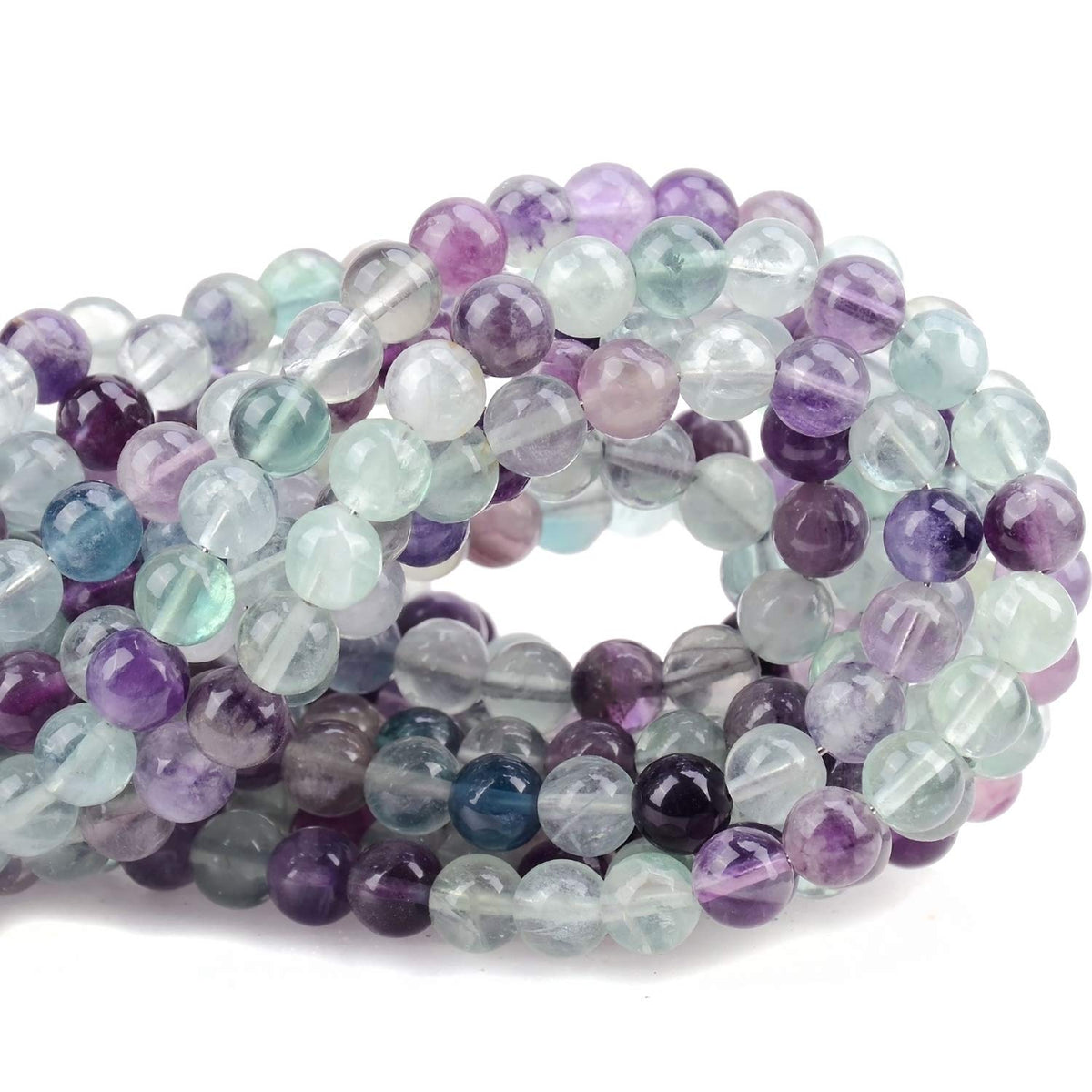 80Pcs Natural Crystal Beads Stone Gemstone Round Loose Energy Healing Beads with Free Crystal Stretch Cord for Jewelry Making (Flourite, 10mm)