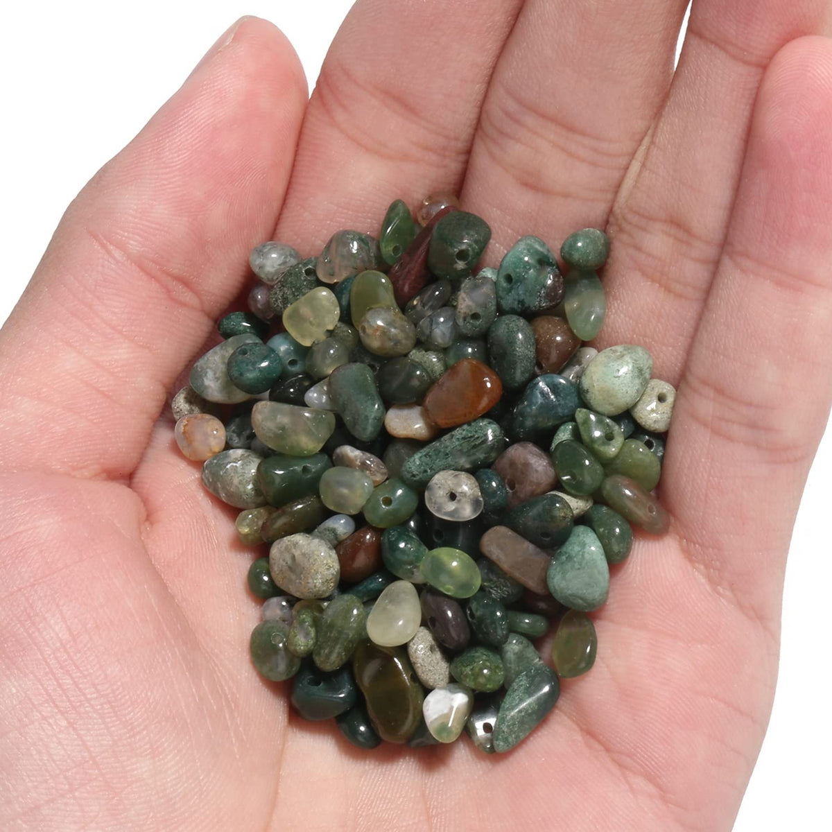 30in Moss Agate Natural Chip Stone Beads 5-8mm About 230pcs, Irregular Drilled Green Bead for Bracelets Jewelry Making Supplies for Adults, DIY Crafts.