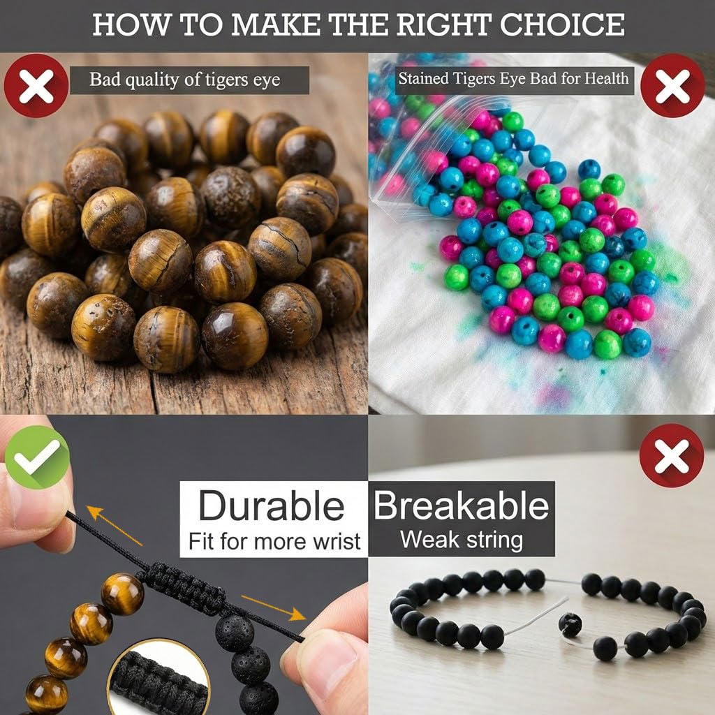 SFPJTL To My Son Gifts from Mom Dad - Natural Tiger Eye & Lava Rock Bracelets Set (2-Pack) for Men - Anxiety Stress Relief & Inspirational Graduation 18th 21st Birthday Gift for Him - Adjustable Beaded Jewelry
