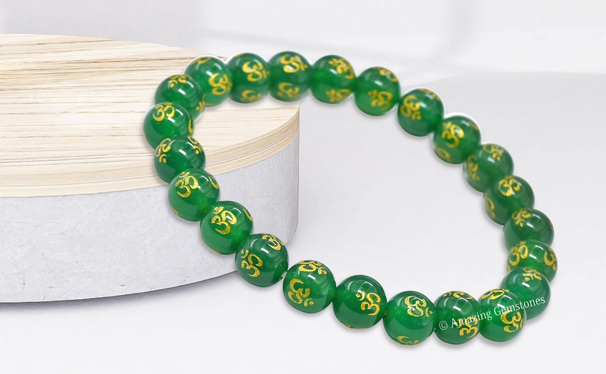 Amazing Gemstone Crystal Bracelet for Women Men's Gifts - Protection Healing Crystal Bracelet - 8mm Gemstone Beaded Stretchable Bracelet Pulseras Para Hombres Mujer Stocking Stuffers Mothers Day Gift (OM Green Agate)