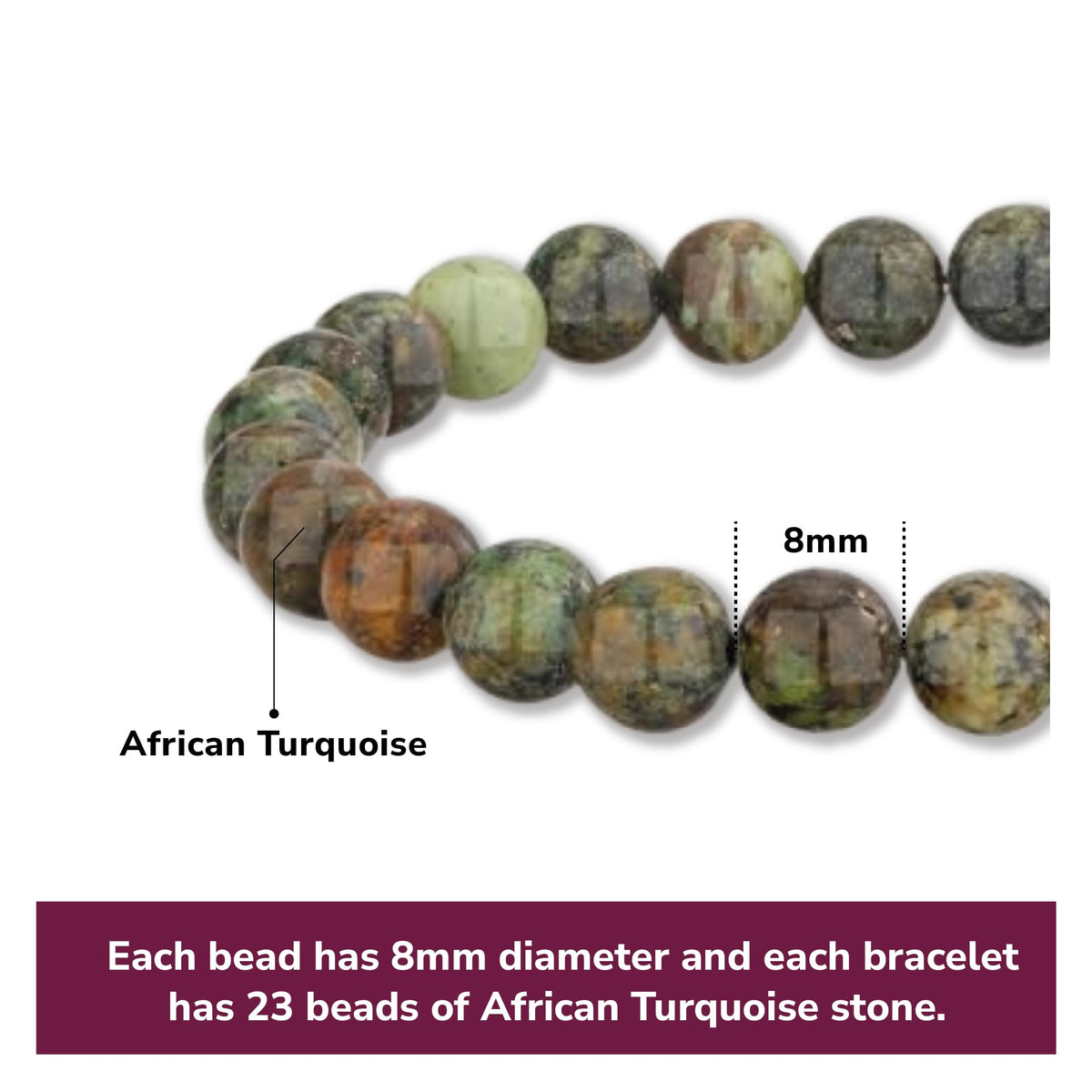 Crystal Vibe African Turquoise Bracelet for Good Luck and Prosperity - Attract Positive Energy and Promote Overall Well-being - 8mm Beaded Bracelet for Spiritual Growth - Elastic Adjustable Size
