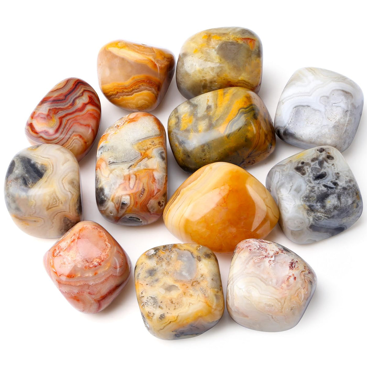 DUQGUHO Crazy Lace Agate Crystals Healing Crystal Stones Set Natural Crystals Bulk Irregular Stones 0.45 lbs