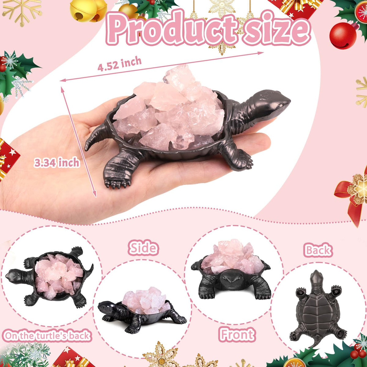 DUQGUHO Turtle Decor Figurines Turtles Gifts for Women Rose Quartz Crystal Cute Turtle Statue Decorations