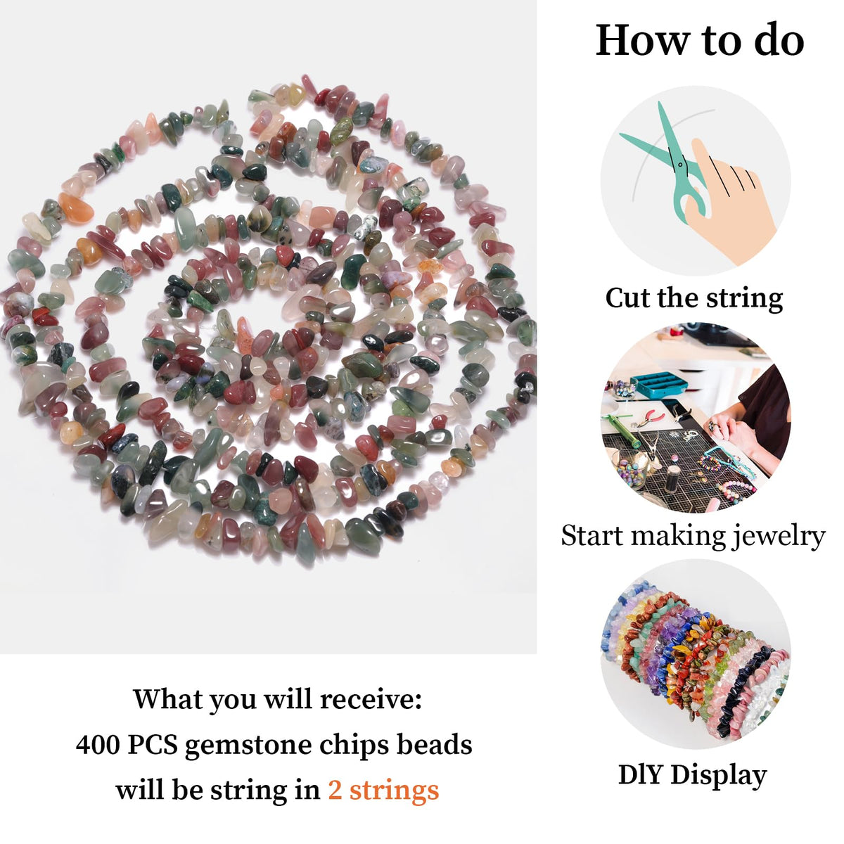 400pcs Natural Chip Stone Beads for Jewelry Making Purple Green Agate 5-8mm Irregular Gemstones Healing Crystal Loose Rocks Bead Hole Drilled for Bracelet Making DIY Art Crafts