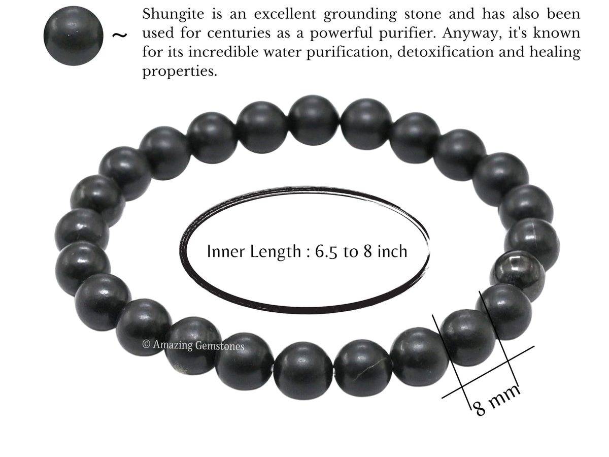 Amazing Gemstone Crystal Bracelet for Women Men's Gifts - Protection Healing Crystal Bracelet - 8mm Gemstone Beaded Stretchable Bracelet Pulseras Para Hombres Mujer Stocking Stuffers Mothers Day Gift (Shungite)