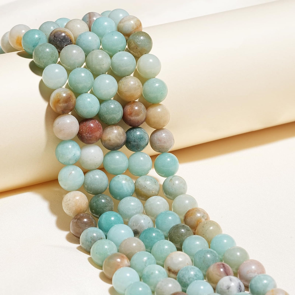 10mm Natural Colorful Amazonite Gemstone Beads Polished Round Smooth Stone Beads for Bracelets Jewelry Making 15inch Loose Beads