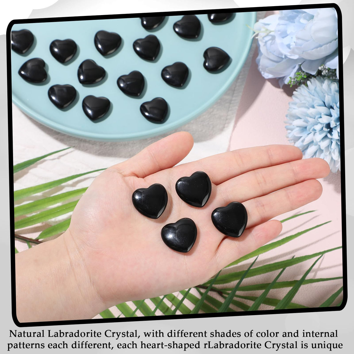 Gerrii 50 Pcs Heart Healing Stone Bulk Quartz Heart Inspirational Stones Gift for Women Love Pocket Polished Natural Energy Balancing Meditation 0.8 Inch(Black)