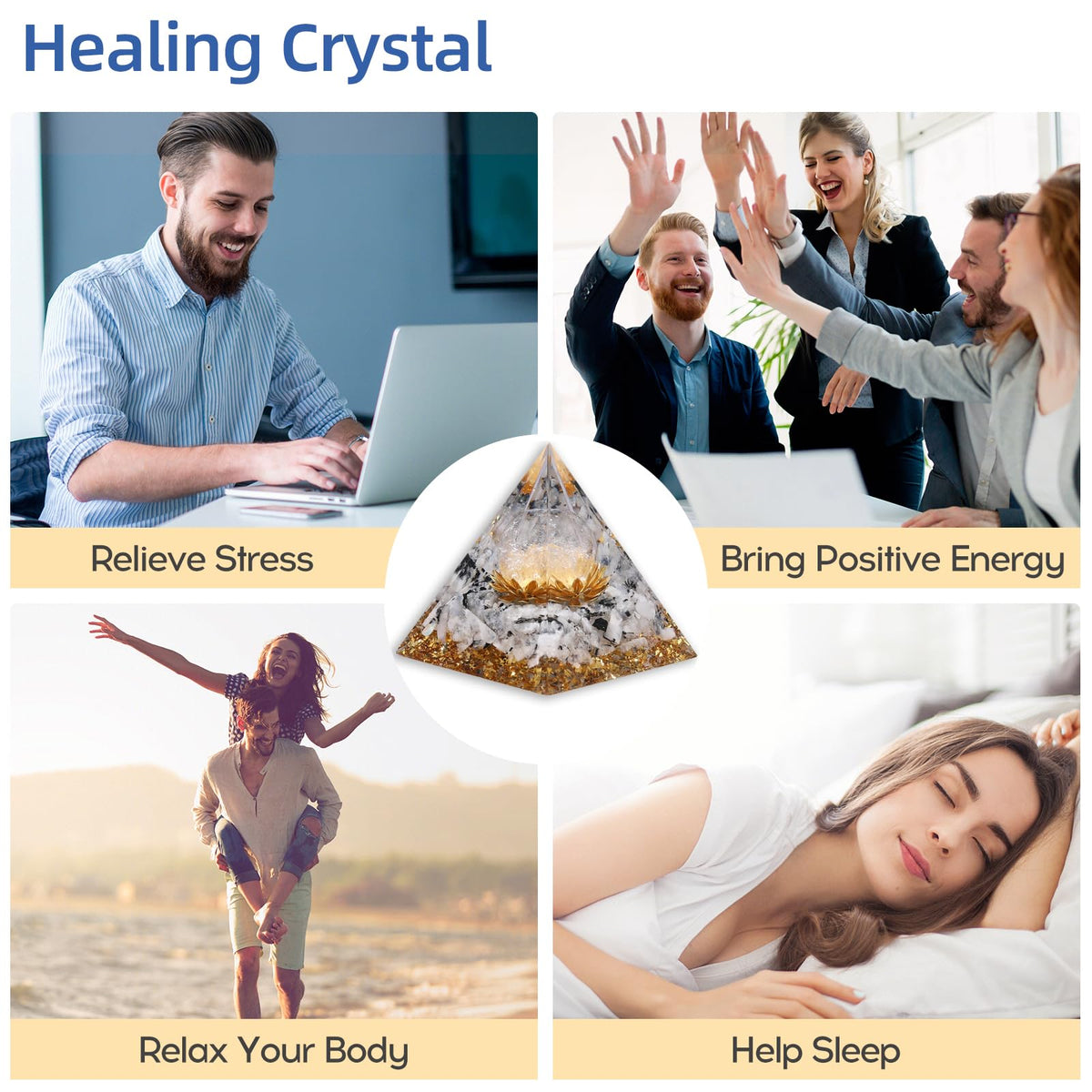 Hopeseed Orgone Pyramid for Positive Energy, Orgonite Rainbow Moonstone&White Crystal Healing Crystals Pyramid for Reduce Stress Chakra Reiki Healing Meditation Cleanses the Mind and Boosts Confidence