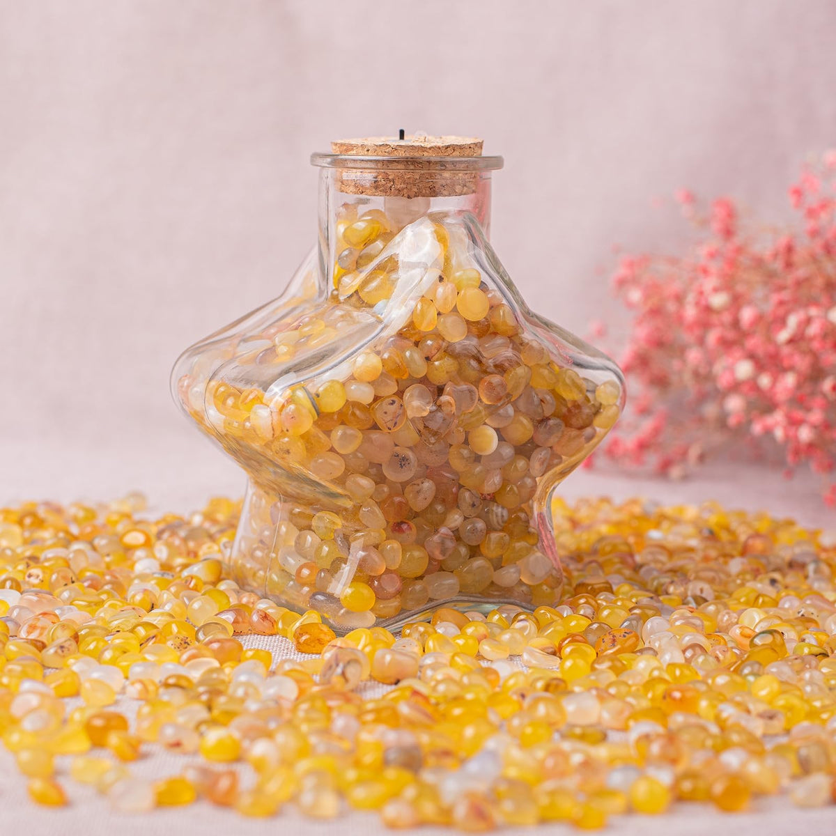 SigMntun Polished Yellow Agate Crystal Chips 200 Pcs - 0.3" 10 oz Tumbled Stone Chips Crushed Sea Glass Stones Healing Reiki Crystal Making Home Decoration