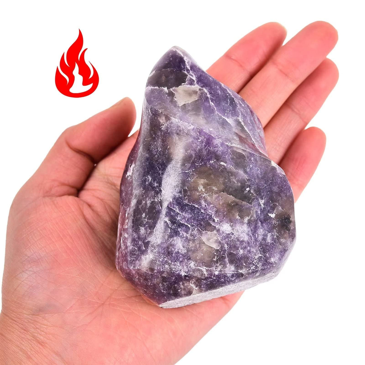 AMOYSTONE Purple Lepidolite Crystals Tower Flame Shaped Stone Energy Meditation Healing Crystal Home Decor 1.5-2.2 Pound