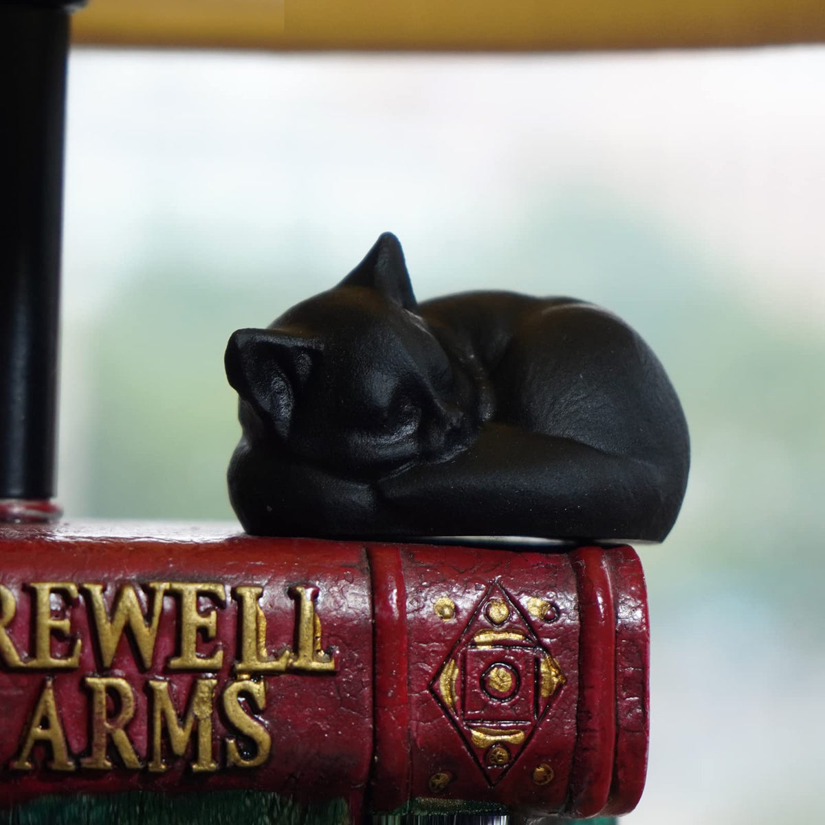 OwMell Tiny Sleeping Cat Statue Hand-Carved Healing Stone Gemstone Little Kitten Statue Figurine 2" - Black Obsidian