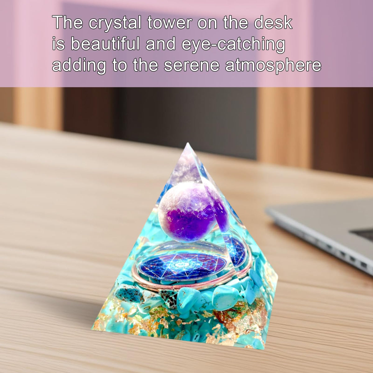 Saefheled Orgone Pyramid Energy Generator,Natural Amethyst&Turquoise Orgonite Crystal Healing Pyramids for Reduce Stress Chakra Reiki Healing Meditation Attracts Lucky and Success, Wealth&Health(6cm)