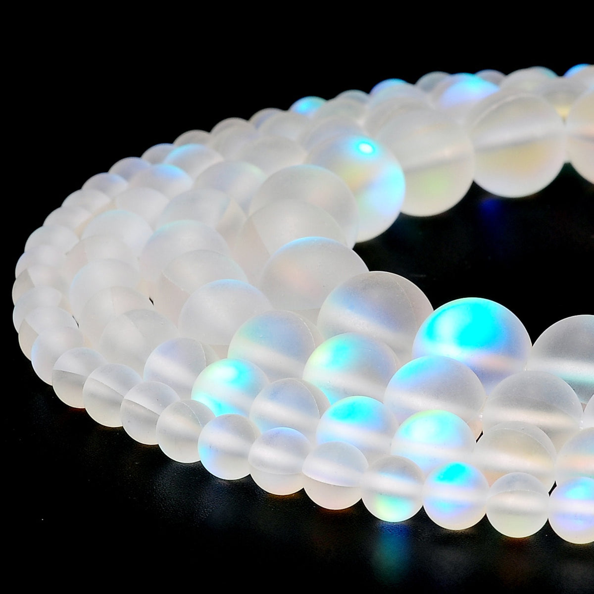 RUBYCA 8mm Round Moonstone Matte Crystal Glass Beads Aura for Jewelry Making White, 1 Strand