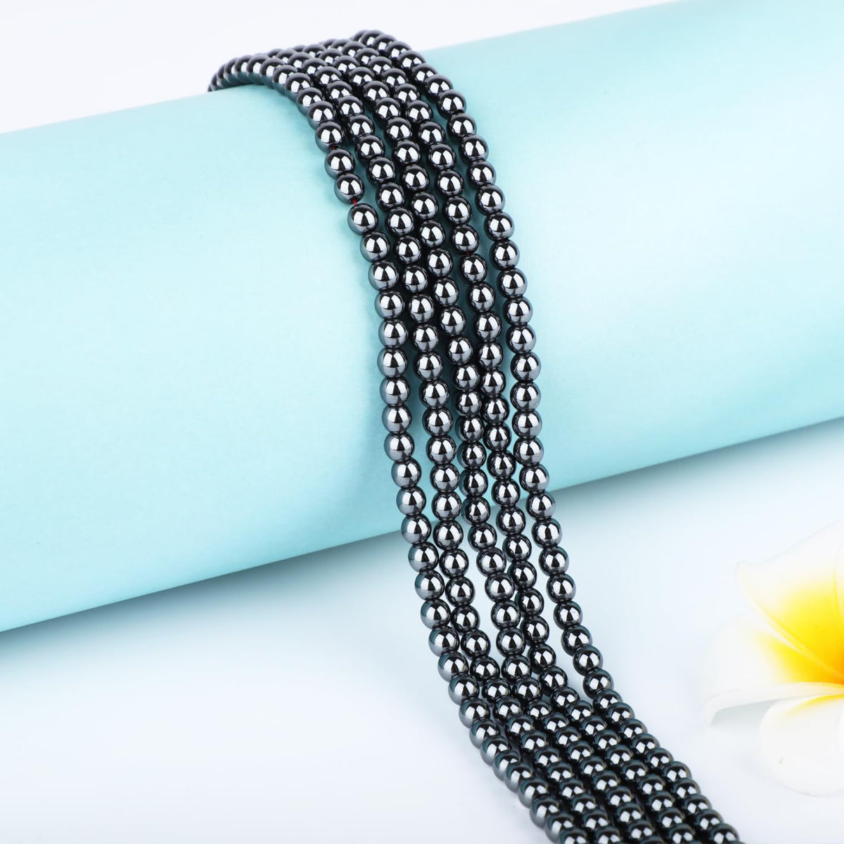 CMBYN Natural Stone Beads Round Genuine Real Stone Beading Strand Loose Gemstones DIY Smooth Bead for Bracelet Necklace Earrings Jewelry Making (Hematite, 4mm 90 Pieces)