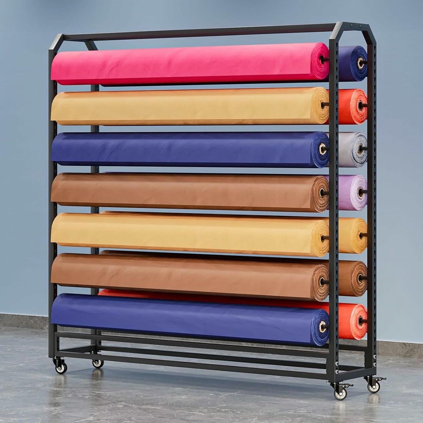 XDRGOOIUY Commercial Fabric Roll Storage Rack, Wall Mount with Adjustable Hanging Rod for Vinyl Rolls and Tablecloth