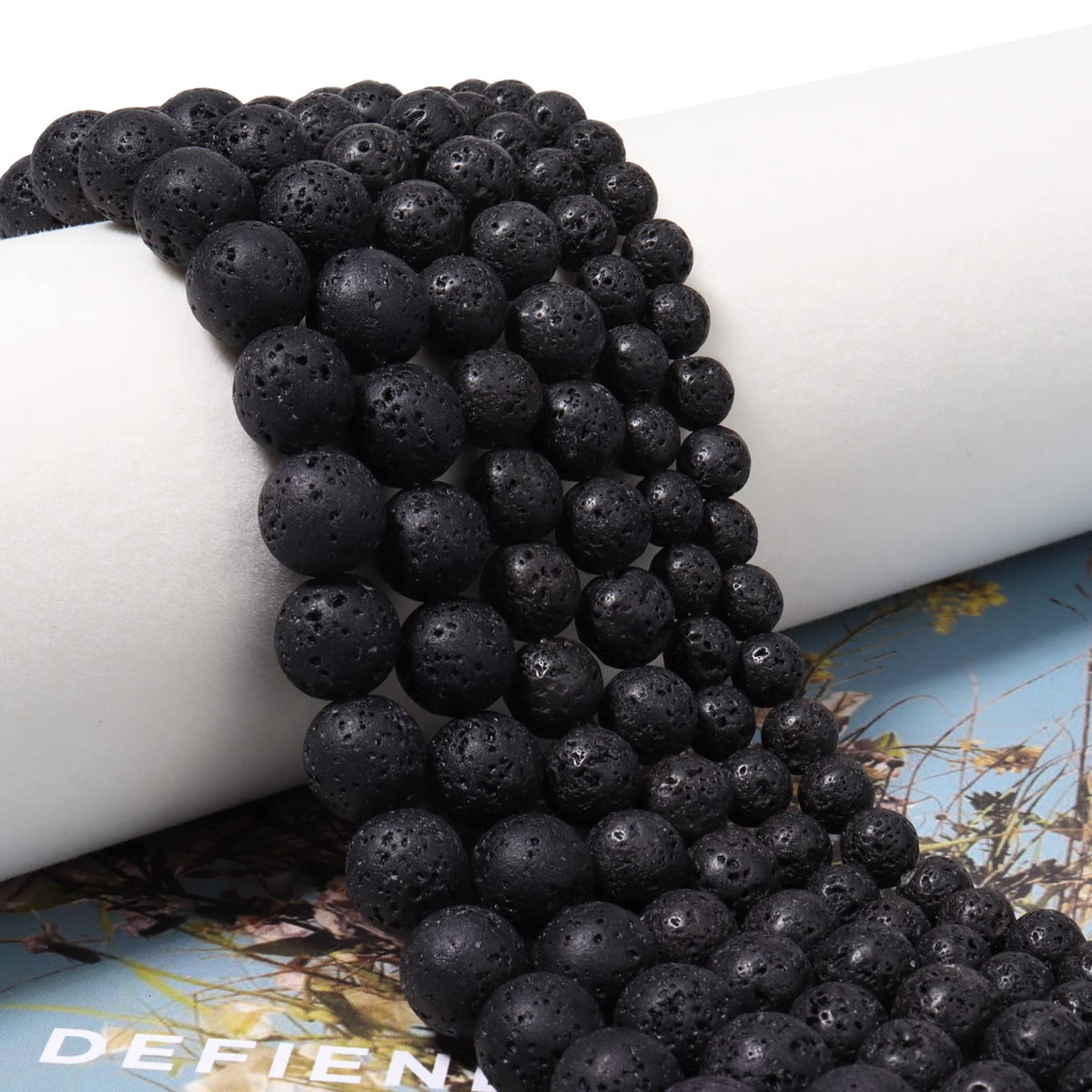 60pcs 6mm Natural Stone Beads Black Lava Beads Energy Crystal Healing Power Gemstone for Jewelry Making, DIY Bracelet Necklace