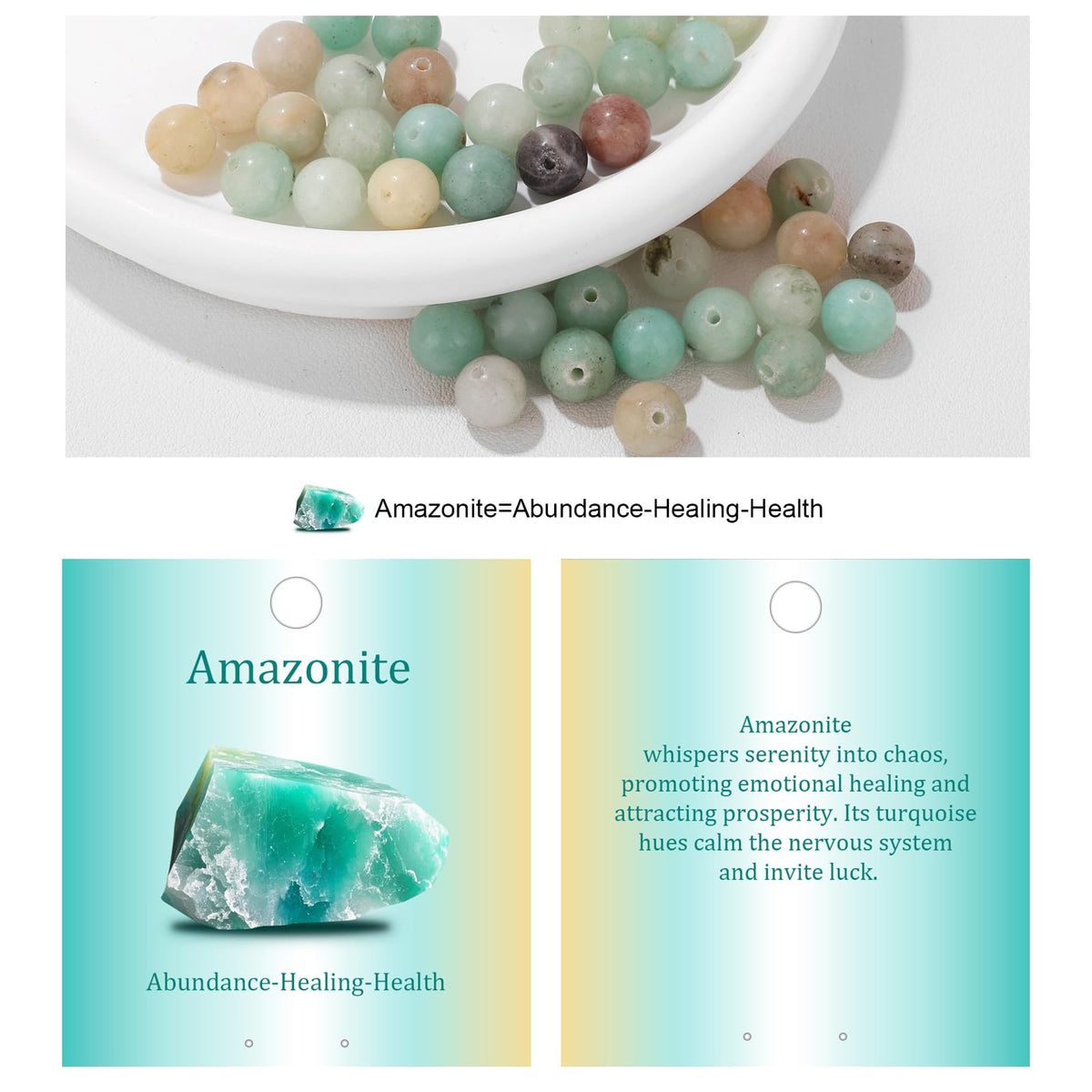 Vinswet 60pcs 6mm Amazonite Natural Stone Beads Round Genuine Real Stone Beading Loose Gemstones DIY Smooth Bead for Bracelet Necklace Earrings Jewelry Making