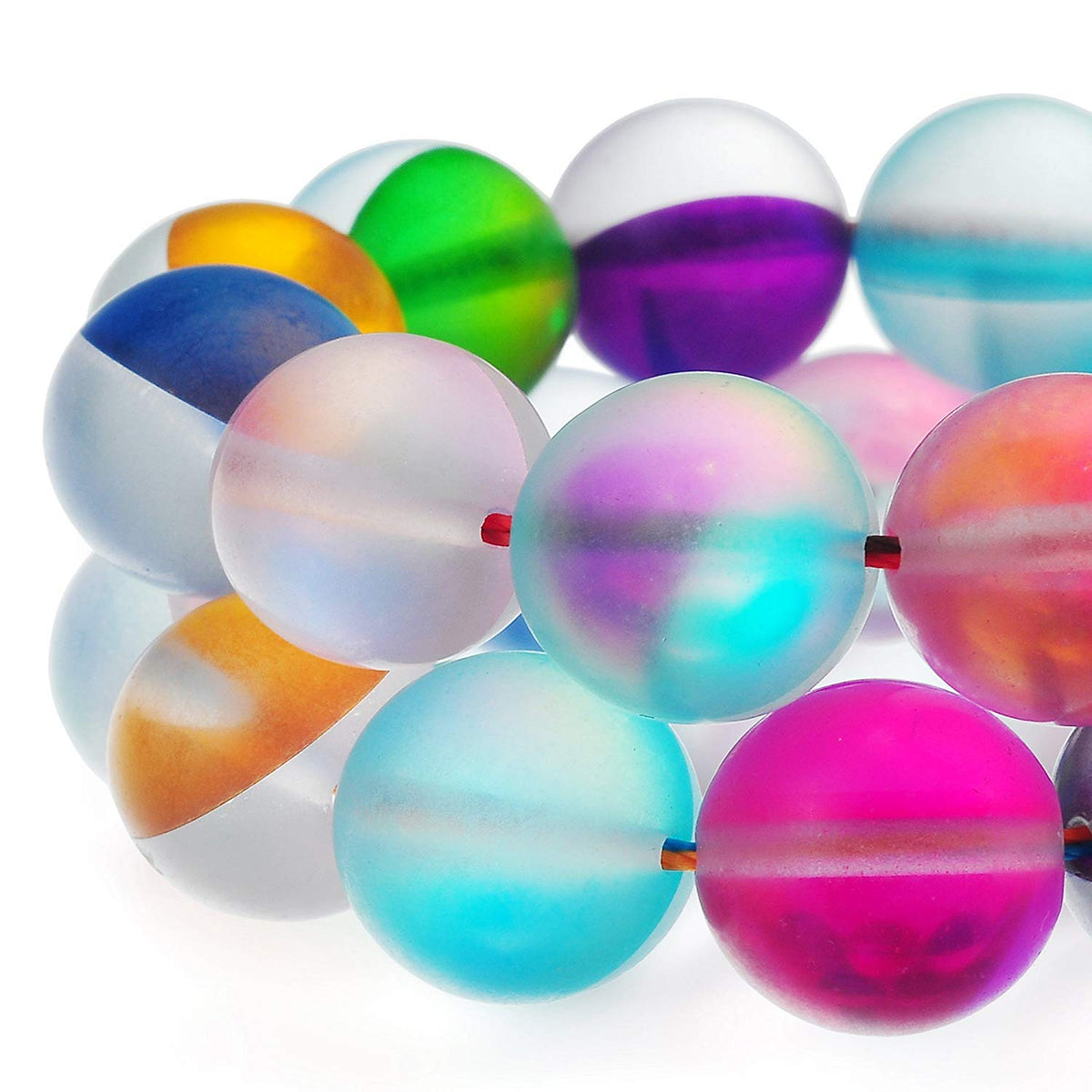 RUBYCA 12mm Round Moonstone Matte Crystal Glass Beads Aura for Jewelry Making Mix, 1 Strand