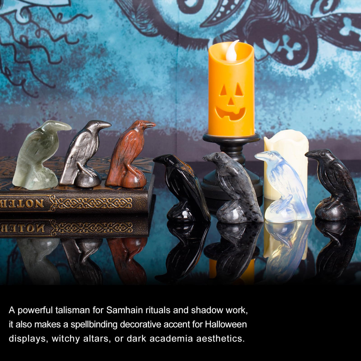 Hguxmcu Opalite Raven Statue,2 Inch Mystical Crow Sculpture Gothic Home Decor,Spiritual Totem Art Healing Crystal Figurine Witchy Altar Decor Dark Academia Collectible