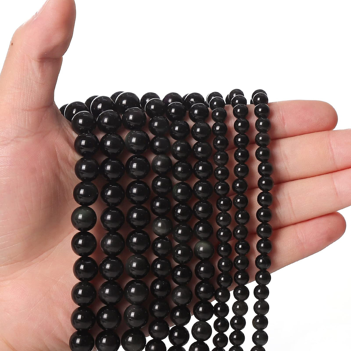 60pcs 6mm Natural Black Obsidian Gemstone Beads Energy Healing Crystal Round Loose Stone Beads for Jewelry Making, DIY Bracelets Necklaces