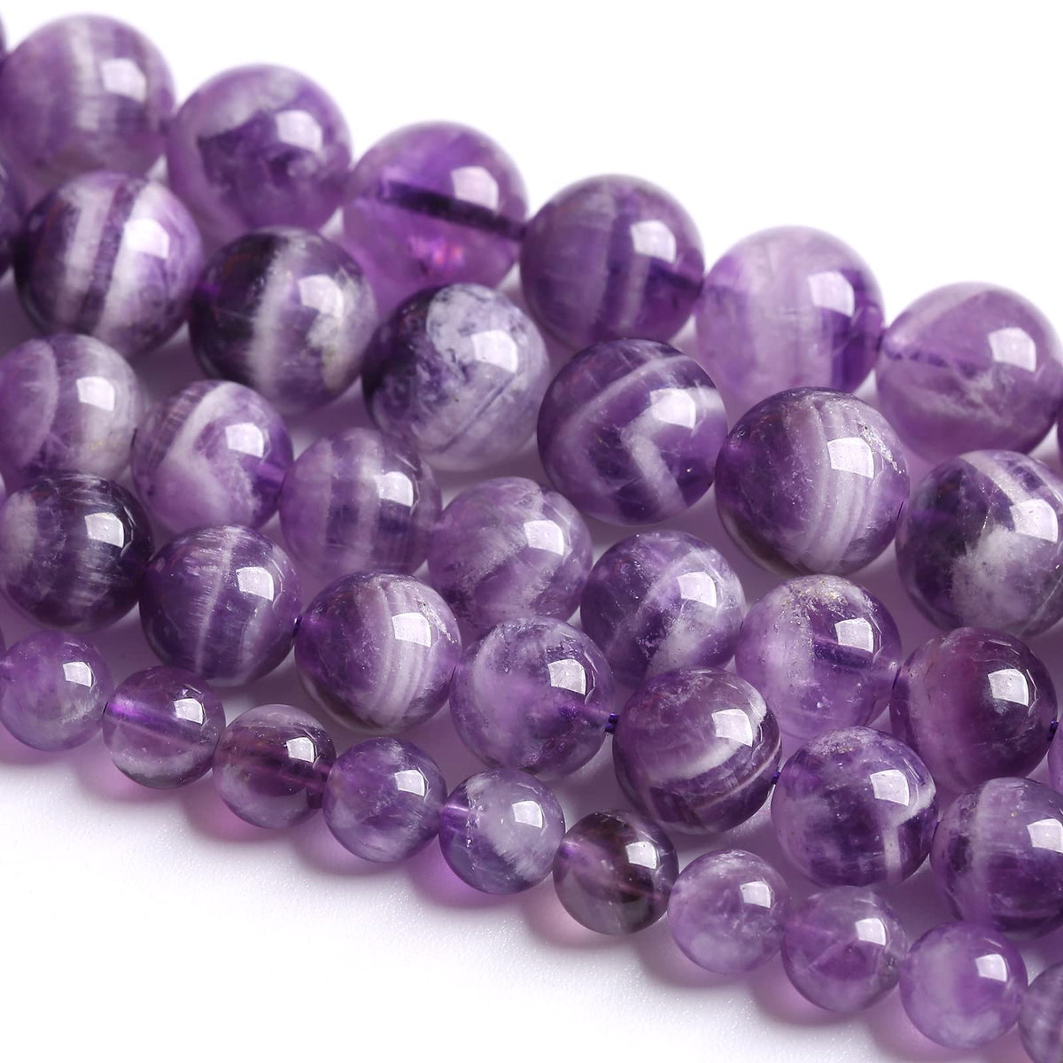 8MM 45PCS Purple Amethyst Dream Lace Beads Natural Quartz Crystal Stone Loose Beads for Jewelry Making DIY Bracelet Grade A+ 15 inches Strand