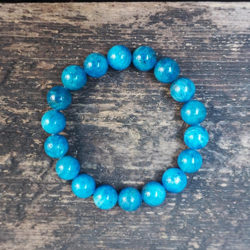 TaHLga 10mm Blue Apatite Crystal Bracelet for Women Men | Natural Throat Chakra Stone | Weight Management & Manifestation | Fits for 7-7.5" Medium Wrist Size