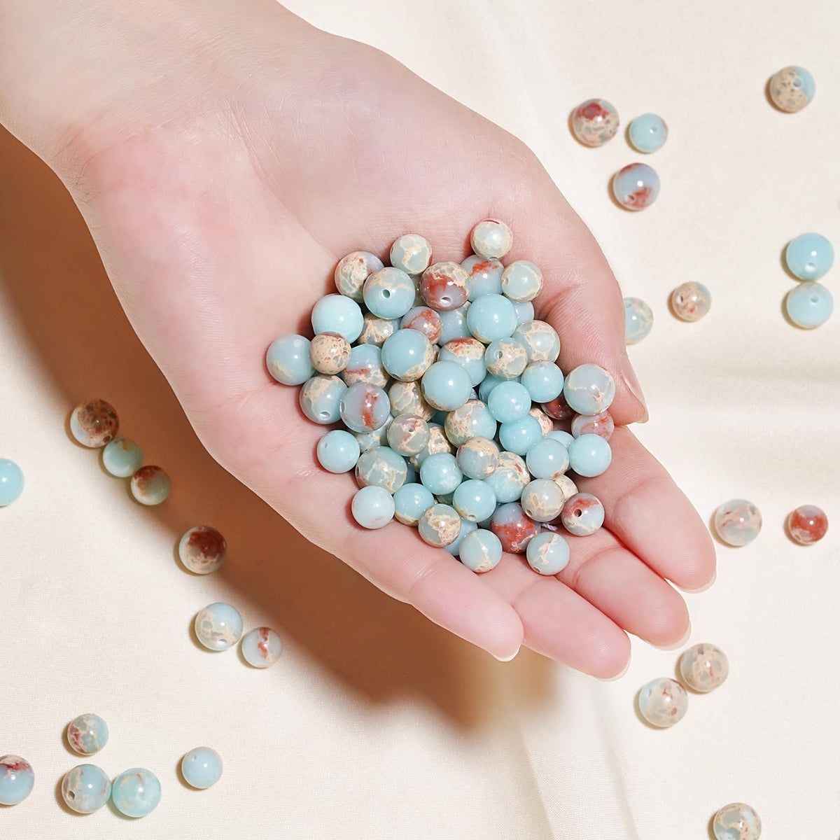 8mm Natural Sky Blue Jasper Gemstone Beads Polished Round Smooth Stone Beads for Bracelets Jewelry Making 15inch Loose Beads
