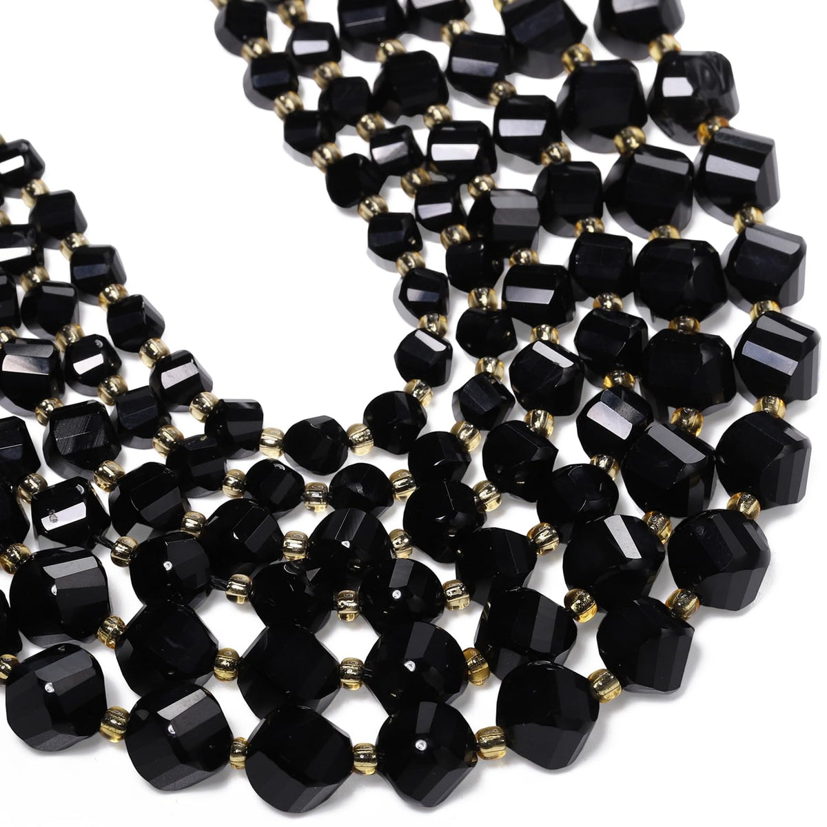 Yochus 42pcs Natural Black Tourmaline Stone Beads for Bracelet，2strands 6mm Facted Twist Loose Gemstone Beads for Jewelry Making DIY Craft Necklace Earring