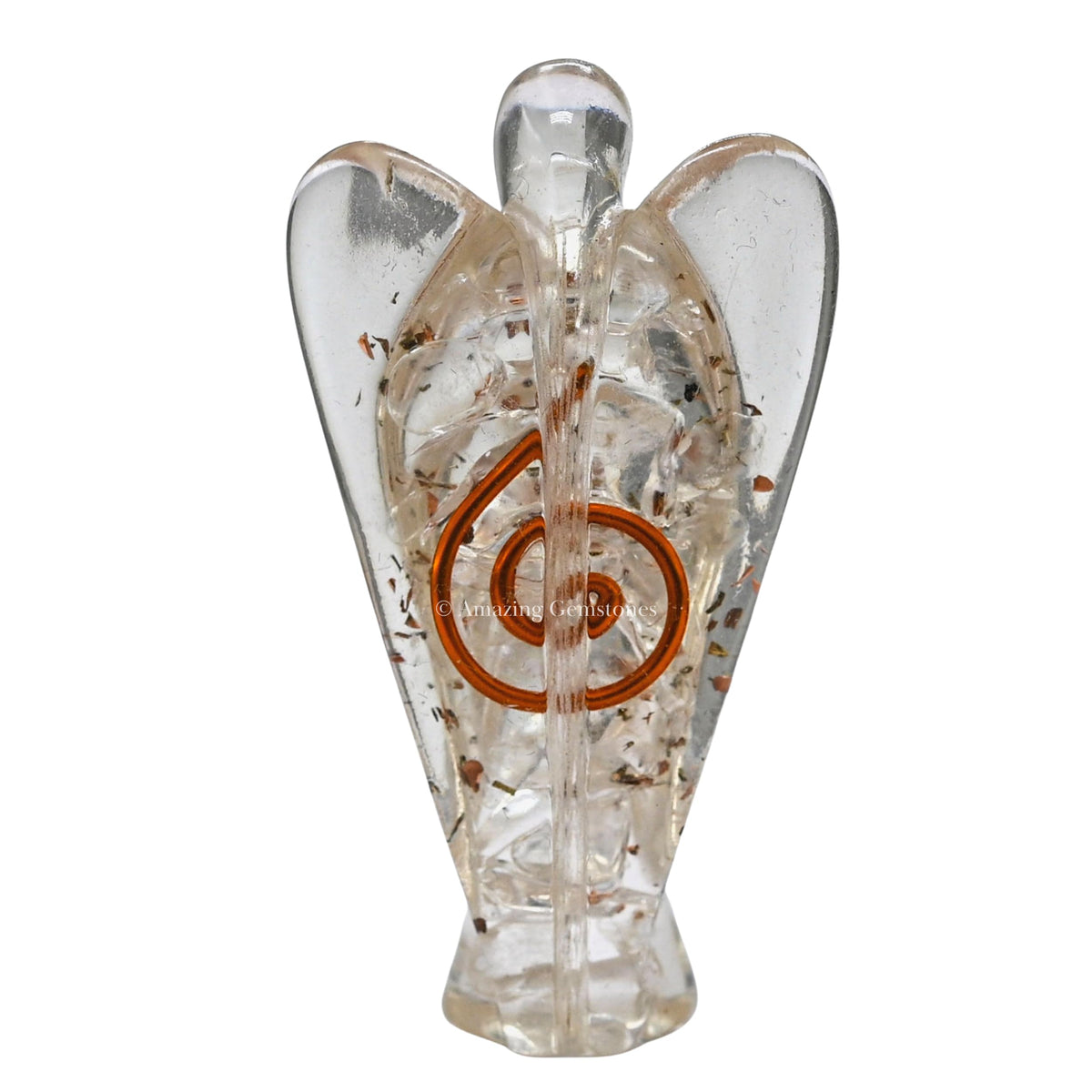 Amazing Gemstone Clear Quartz Guardian Angel Figurine Pocket Crystal Angel for Protection - Orgone Guardian Angel with Orgonite Layer and Natural Crystal for Healing Gift (2 Inch, Organite)