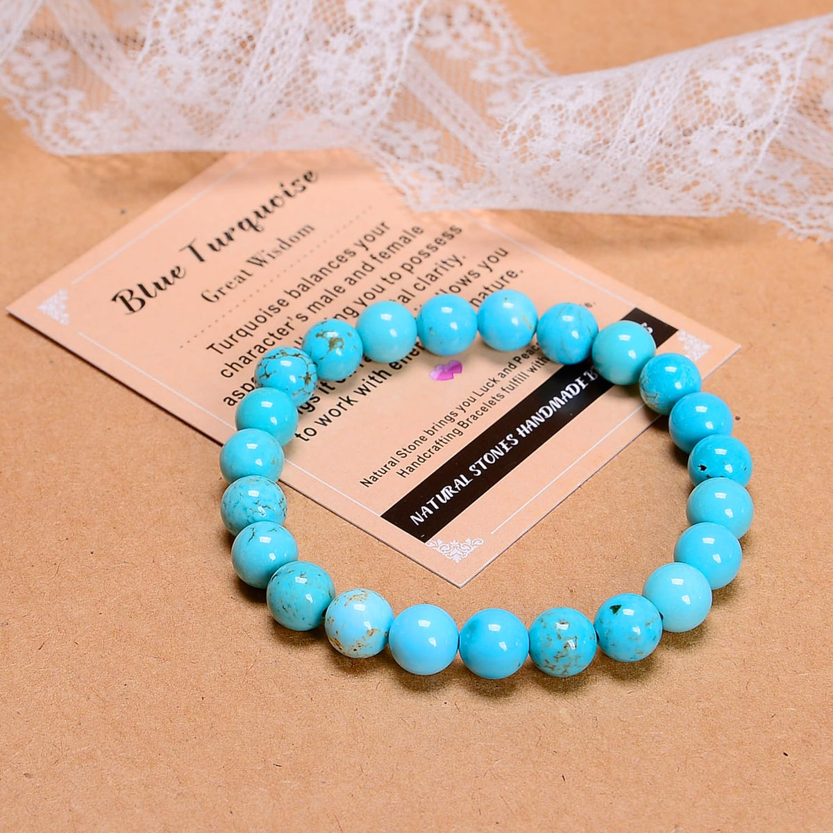 AD Beads Handmade Gemstone Stretch Elastic Bracelet Crystal Healing Reiki Nature's Beauty and Spiritual Essence Unisex (4mm, Blue Turquoise (Great Wisdom))