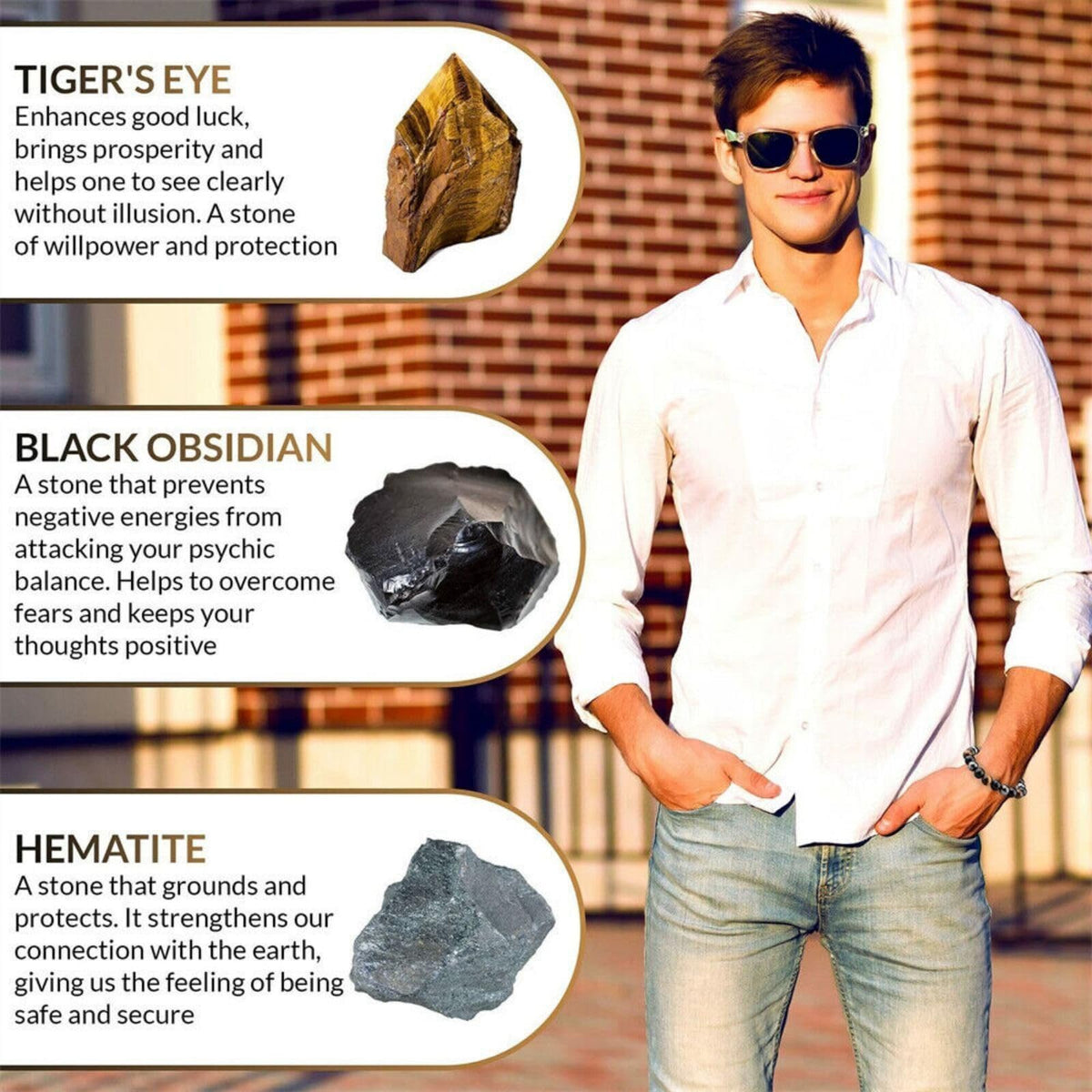 WEFRIN Evil Eye with Hematite Black Obsidian Tiger Eye Stone Triple Protection Bracelets for Men Women, Crystal Healing Stone Bracelet Bring Luck Prosperity and Happiness Jewelry (E-TPB)
