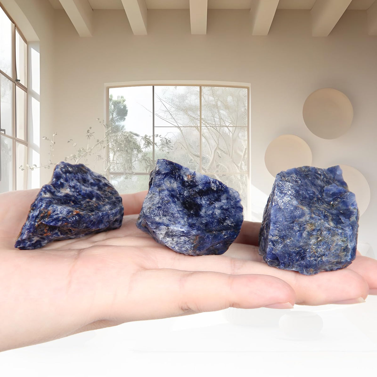 1.1lb Bulk Raw Sodalite Crystal Rough Crystal-Natural Sodalite Raw Stones Crystal for Tumbling, Cabbing, Fountain Rocks, Decoration, Polishing, Wire Wrapping, Wicca & Reiki Crystal Healing