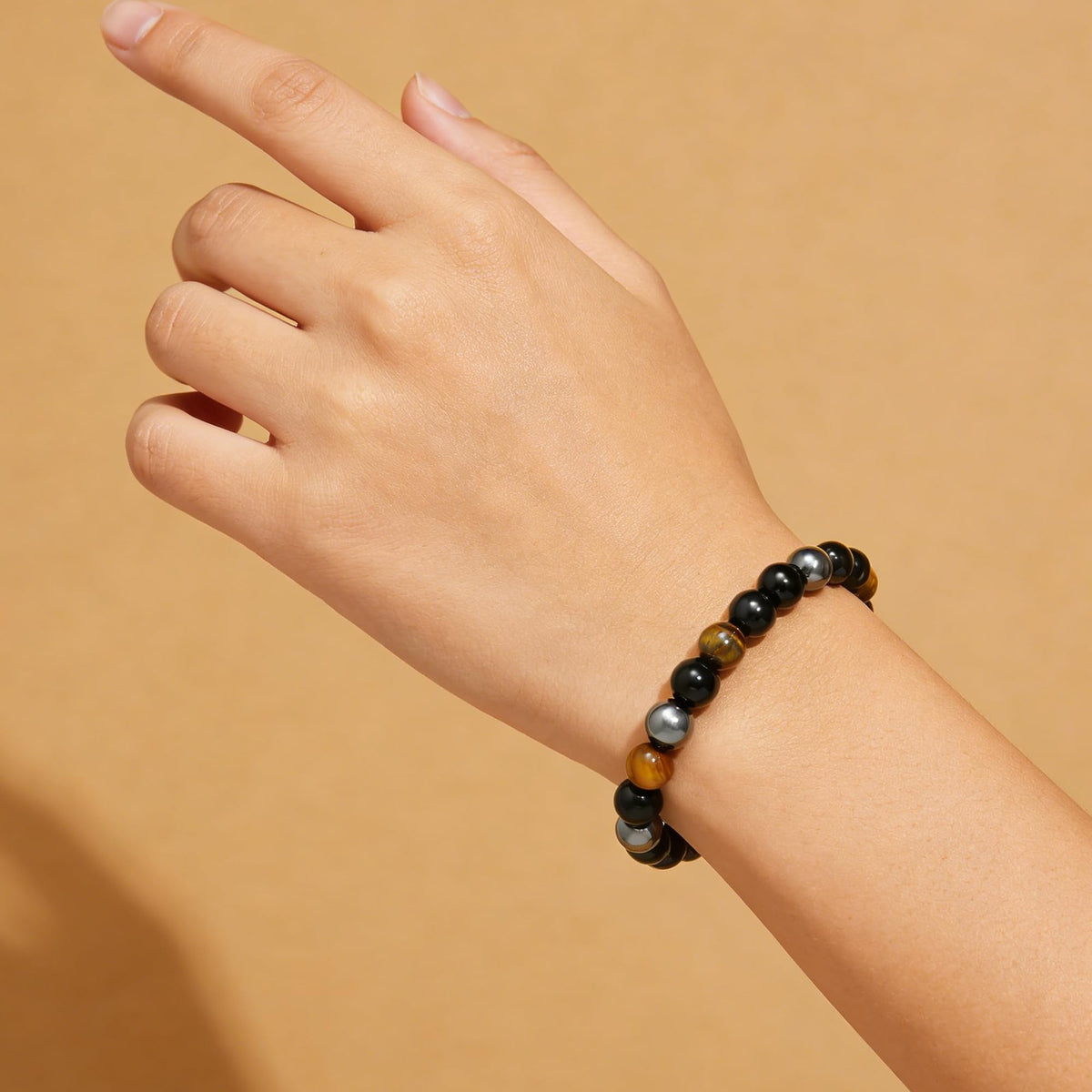 Kenailw Triple Protection Bracelet Gifts for Women, Healing Crystal Beaded Hematite Black Tourmaline Tigers Eye Natural Stone Healing Birthday Christmas Gifts Jewelry for Her Mom Best Friend