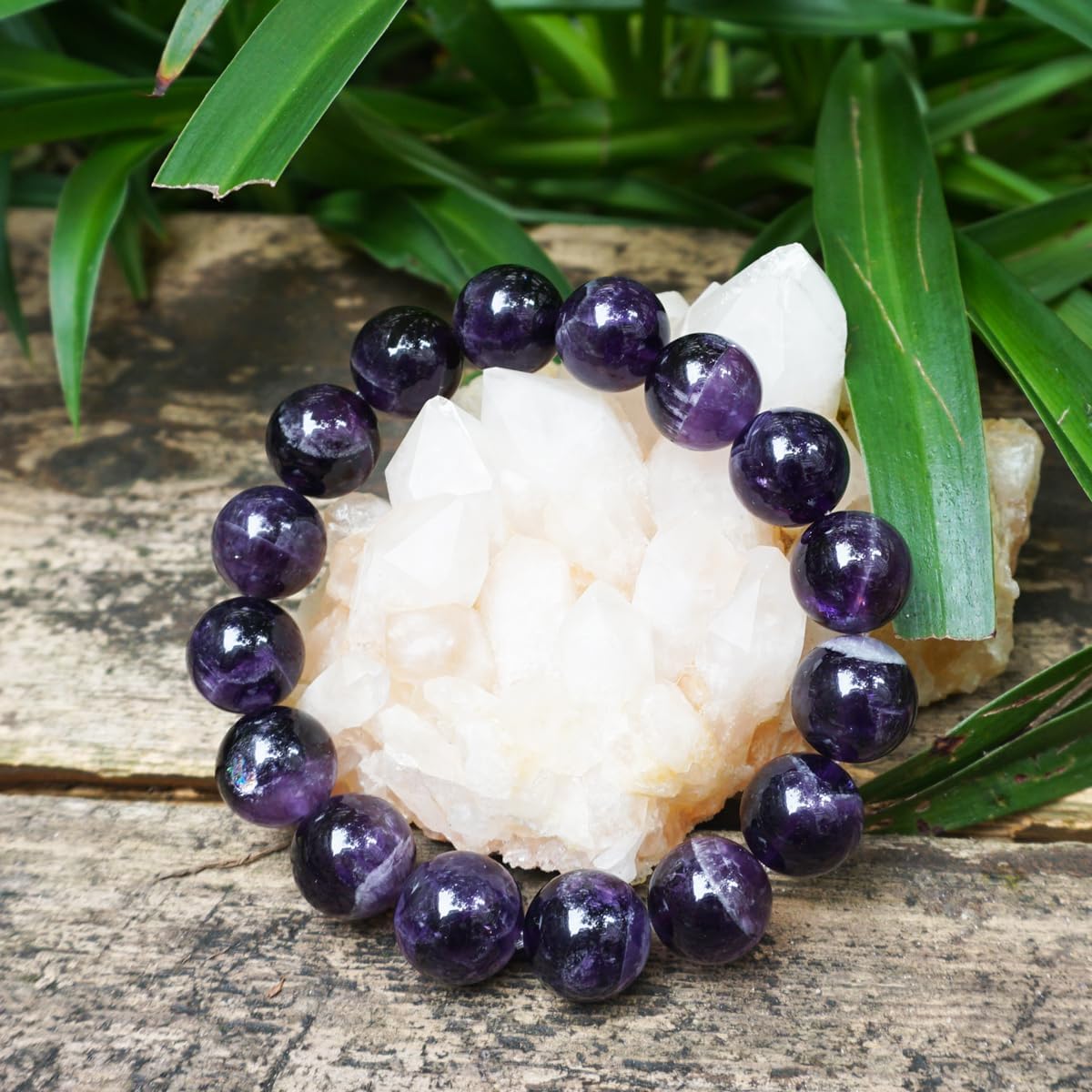 TaHLga 16MM Amethyst Bracelet for Men | Natural Third Eye & Crown Chakra Crystal | Fits for 8" Large Wrist | Emotional Healing Spiritual Gift for Talismans & Amulets & Feng Shui