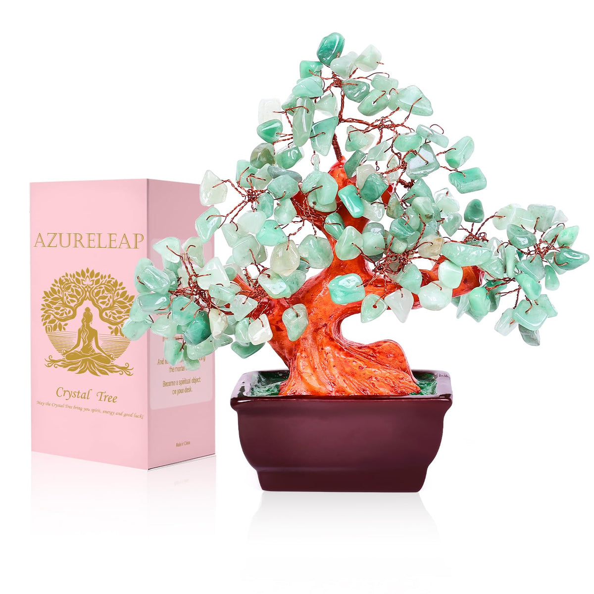 AzureLeap Feng Shui Quartz Crystal Money Tree Bonsai Style Decoration for Luck and Wealth (Green)