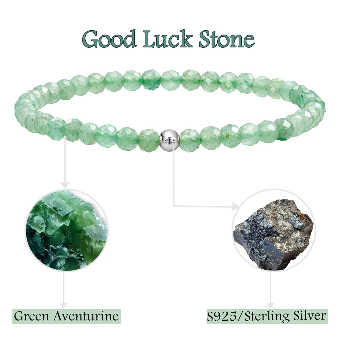 Farfume Green Aventurine - Good Luck Stone - Beaded Bracelets for Women,Handmade Natural Stone 4mm Beads 925 Sterling Silver Stretch Bracelets, Chakra Crystal Gemstone Jewelry Gifts for Mom