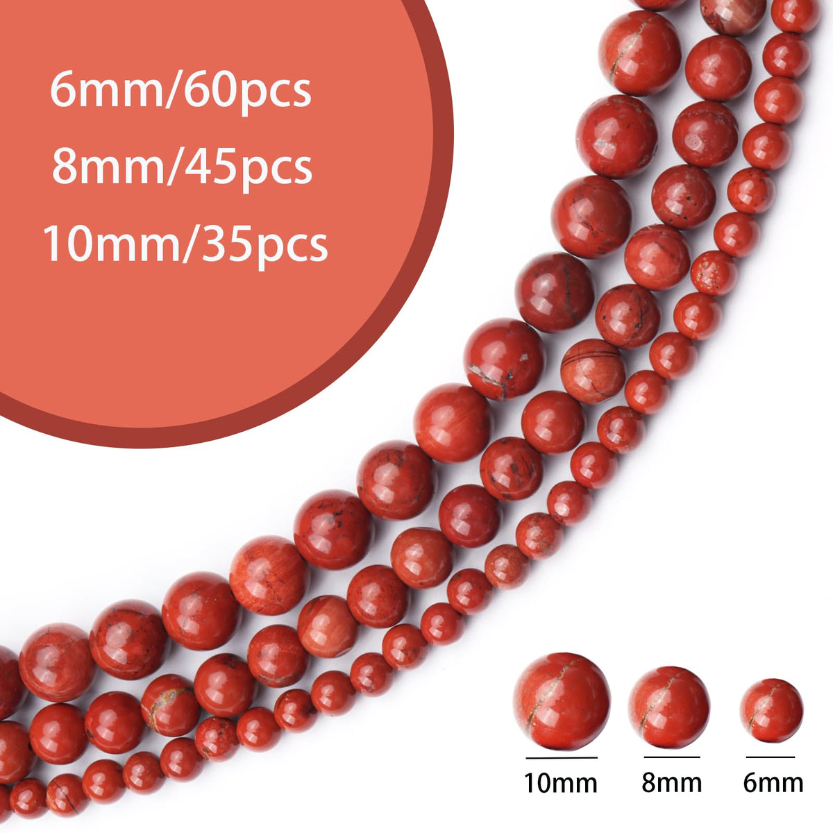 Siomia 45pcs 8mm Natural Red Jasper Gemstone Beads Energy Healing Crystal Round Loose Stone Beads for Jewelry Making, DIY Bracelets Necklaces