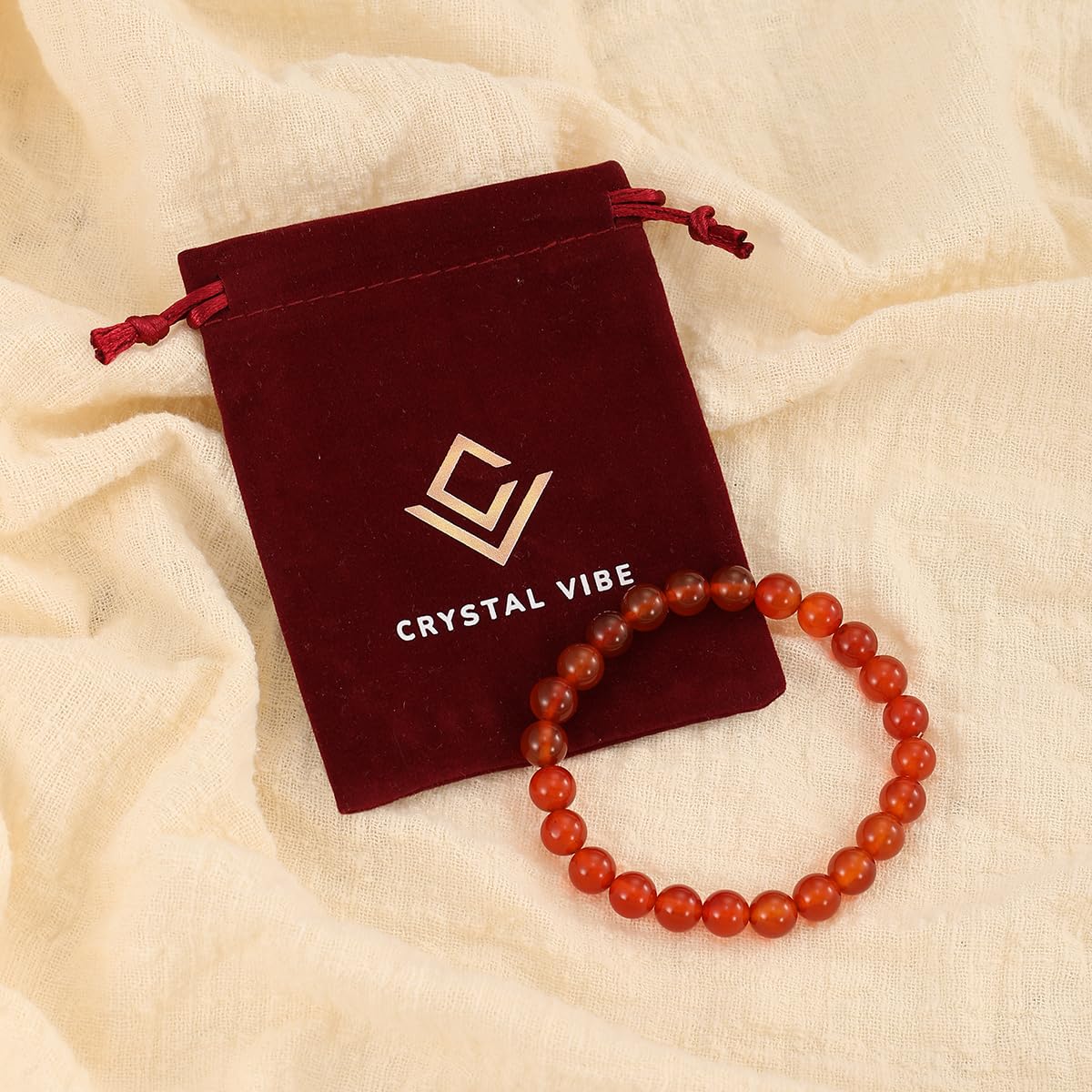 Crystal Vibe Carnelian Bracelet for Boosting Courage Self-Confidence and Motivation - 8mm Beaded Bracelet for Women Men - Elastic Adjustable Size