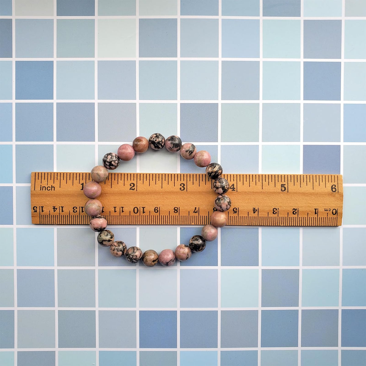 chengmu 8mm Black Stripe Rhodonite Stretch Bracelet Round Stone Beads Semi Gemstone for Crystal Elastic Bracelet 7.5"