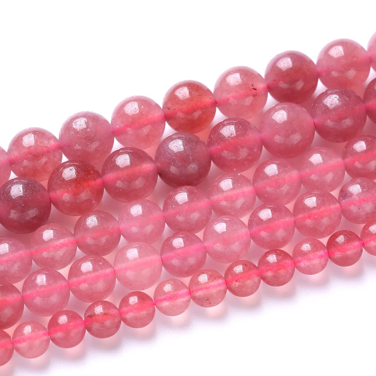 10mm 36pcs Natural Strawberry Quartz Crystal Jades Stone Beads for Jewelry Making DIY Bracelet Necklace Accessories 15" Energy Healing Power Stone Beads (Strawberry Quartz Crystal Jades, 10mm)